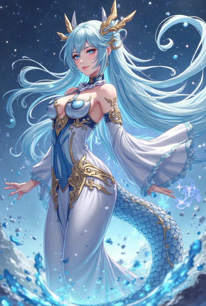 Full body standing painting,tmasterpiece,European facial features,male people,Long powder blue gradient hair,Metal jewelry,Leather clothes,The upper body is the abs of the human body,The lower body is the tail of a mermaid,scutes,mermaids,
