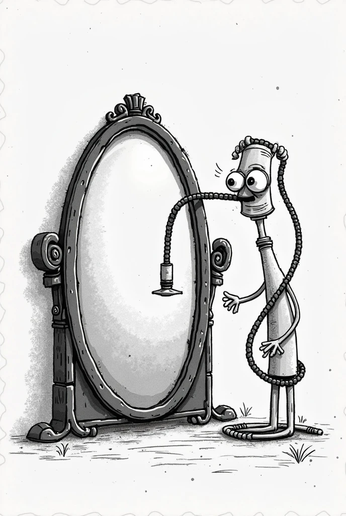 A cartoon mouth making silence in front of a mirror and the hammer breaking the mirror