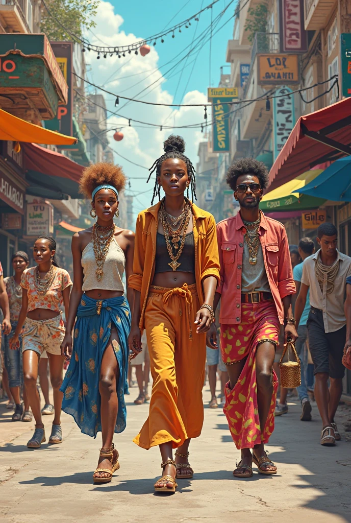 African girl, wearing dreadlocks, colorful and youthful clothes, cinematic photo style