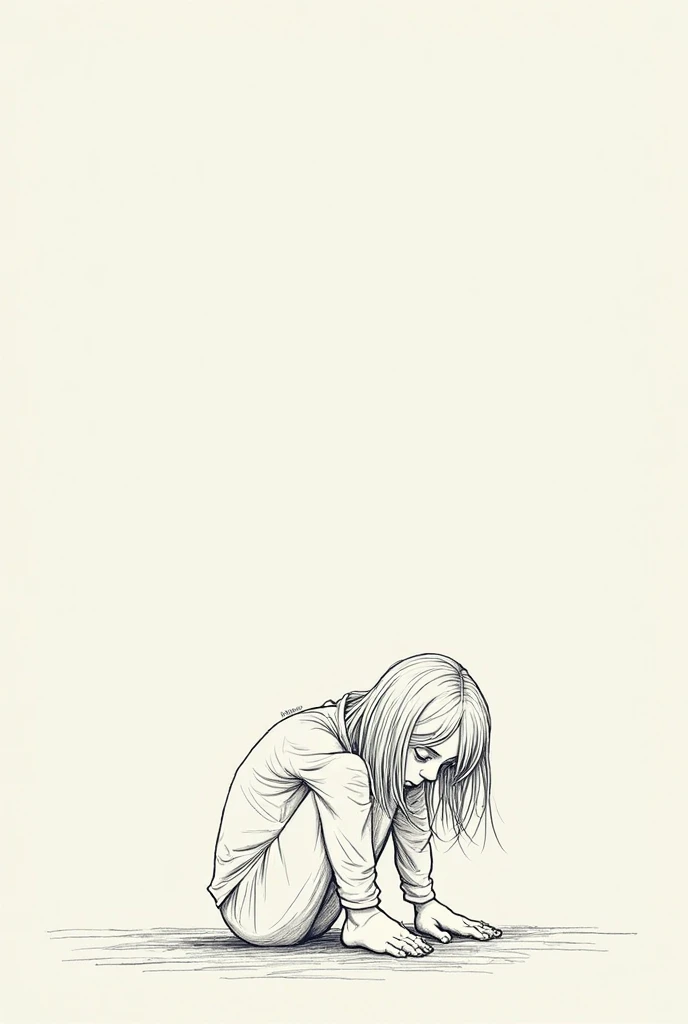 1D drawing of blonde woman sitting on chair crying