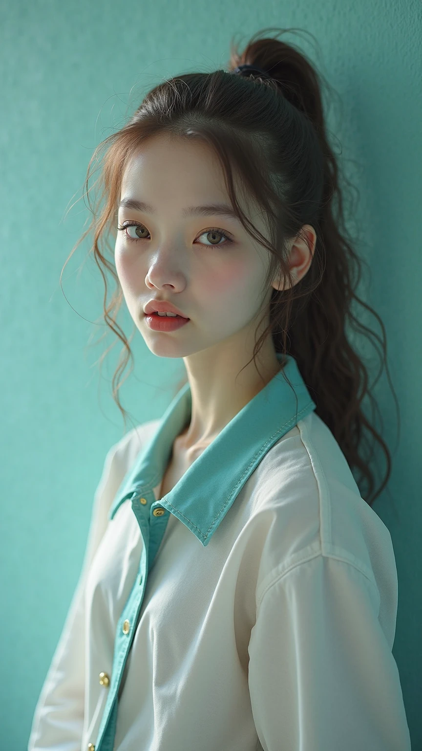 A 17-year-old female high school student,Wear a pair of denim suspenders