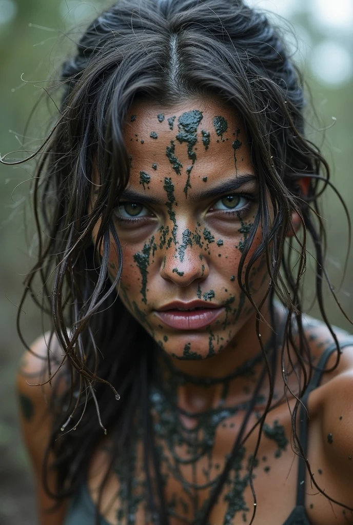 8K、Zombie attack、tatteredclothing、rotten skin on the face、Face full of scars、Dirty muddy hair、Highly detailed dry rotten peeling dead skin、Malnourished women、blindly、wide angles、detailed environment、Detailed background、ighly detailed、Convoluted、Detailed skin、Natural colors、Professional Color Grading、photorealisim、8K、Moody lighting、Art by George Fau、超A high resolution、A hyper-realistic、blanche、 cloudy eyes、eyeballs fall、Part of the face becomes a skeleton、attack someone by baring one's teeth、skin on face peels off、Bite, full body