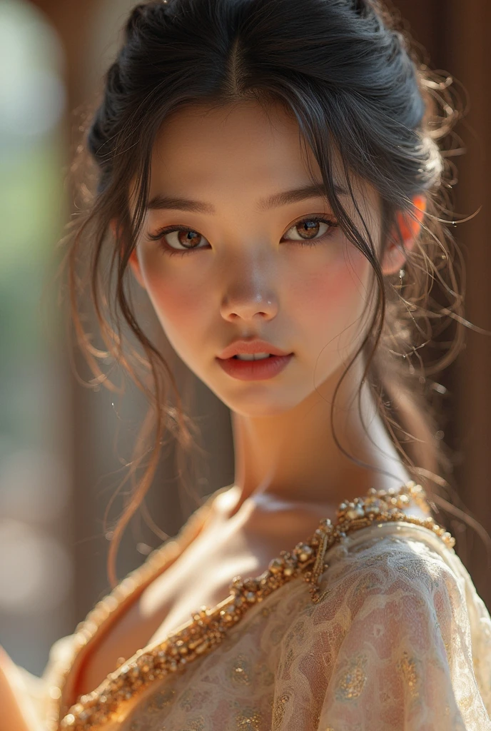 (masterpiece, best quality:1.5), highest quality, High resolution, super detailed, Realists, Transformation story. Magic in the air, Upper body photo of a boy, who was transformed into a 16-year-old black-haired girl, detailed and beautiful eyes, beautiful detailed lips, very detailed eyes and face, longeyelashes, A 16-year-old girl in a beautiful short shiny satin Dirndl, Details in the dress fabric, Beautiful and colorful makeup, elegant and noble々Pose, Sharpen the hair, ponytail hairstyle, Munich as a backdrop, bright daylight, bright colors, fine brushstrokes, Portrait style, beautiful color palette, glowing skin, First-class rendering, that captures every detail, enchanting atmosphere, (perfect anatomy:1.2), (The stunning girl wears a beautiful short silver dirndl. smiling in love and full of joy at the festival, nice legs. She sits on the fountain and presents, Happy. A boy throws a coin in the fountain and wishes, To be a girl, and his wish comes true. He transforms into a young girl in a beautiful Dirndl and is Happy with flushed cheeks when he sees his friend. She looks incredulously at her skirt and is Happy. The girl stands and dances with joy (magnificent panorama view:1.2)