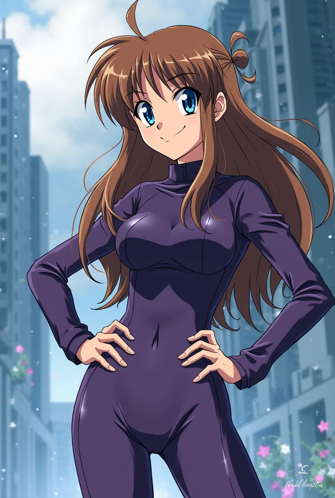 poster, Anime style, Employed ((motorcycle)), (Female cyclist), (slim body), Mature woman, , (Zipper Bodysuit, Motorcycle Clothes) victorious, Gorgeous, Winner, confident face, Smile, (Shut up), (Pale skin, shiny skin, lights and shadows), (((Full breasts,)))(((Large Breasts))) Expose((Cleavage)),, (Only stretch one arm), long belly, Clenched fist, Tempting, (Brown, long hair, Curly bangs), 37 years old