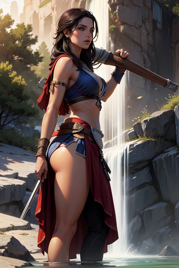 A woman in a bikini and a sword in a forest, Alena Aenami e Artgerm, Artgerm extremamente detalhado, Wojtek FUS, Arte de fantasia 4k, wlop e artgerm, fanart melhor artstation, deviantart artstation cgscosiety, Wlop Ross, O melhor da artstation, Estilo Artgerm