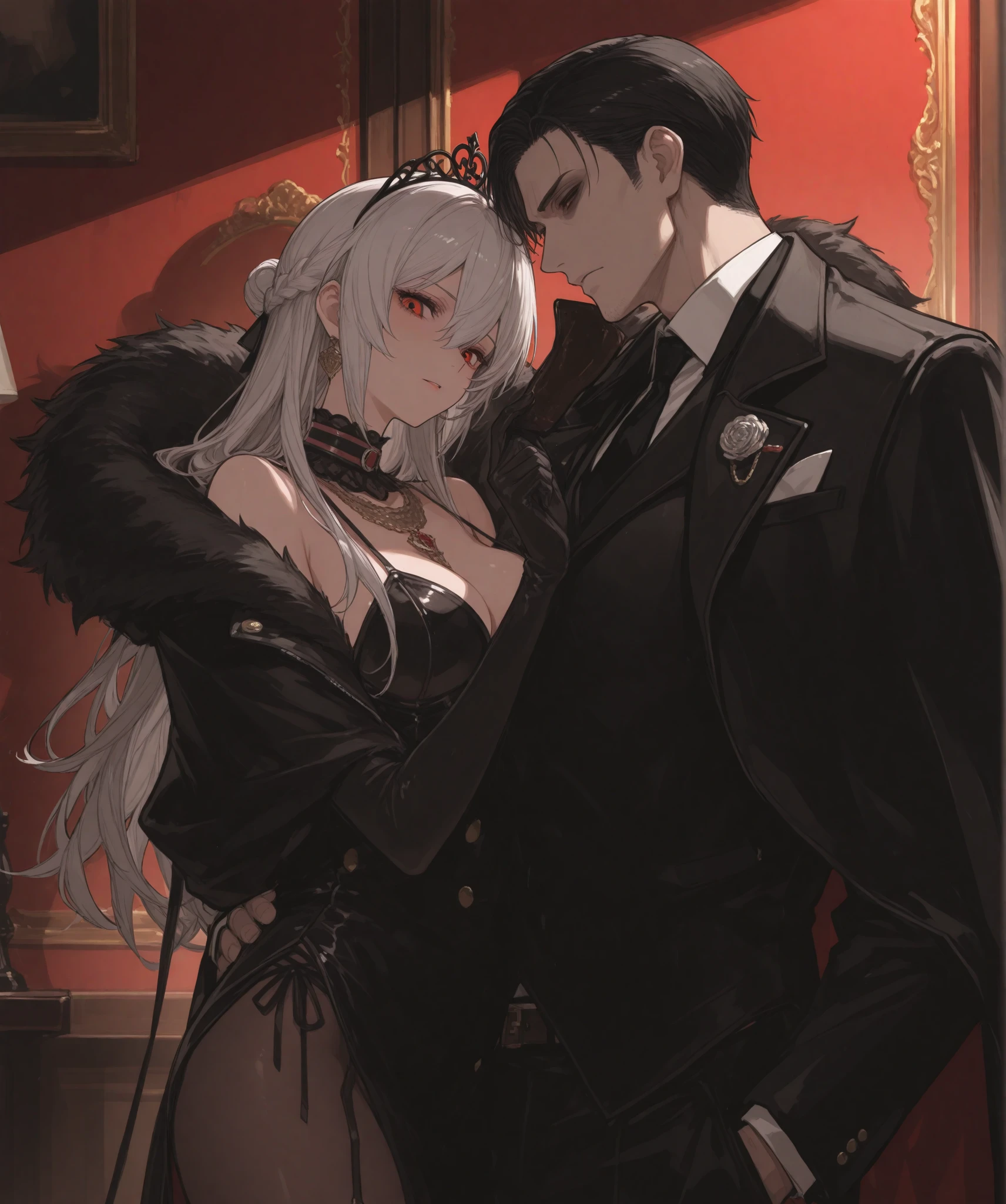 (((full-body view))), ((hentai)), ((girl and two men)), ((dark fantasy)),two mature male, 30-ish, (wide shoulder), ((no chest hair)),man with short black Quiff hair with Soft Fringe, (bangs part on side 3:7 ratio), blue eyes, upper body, short hair, looking at viewer, parted lips, round eyewear, showing a bit of muscles,(( girl with wavy hair, pale skin, long light blond hair),((light blue eyes)), freckles,(girl 18 years old),erotic posing,Gothic background, Dark fantastic view,Best Quality,masutepiece,8K,The ultimate detailed dark background, Top image quality、RAW photography、超A high resolution, overall look is very erotic, round chest, Beautiful Eyes of Details、Very slender eyes、Beautiful eyelashes、Very slim physique, with blush cheeks