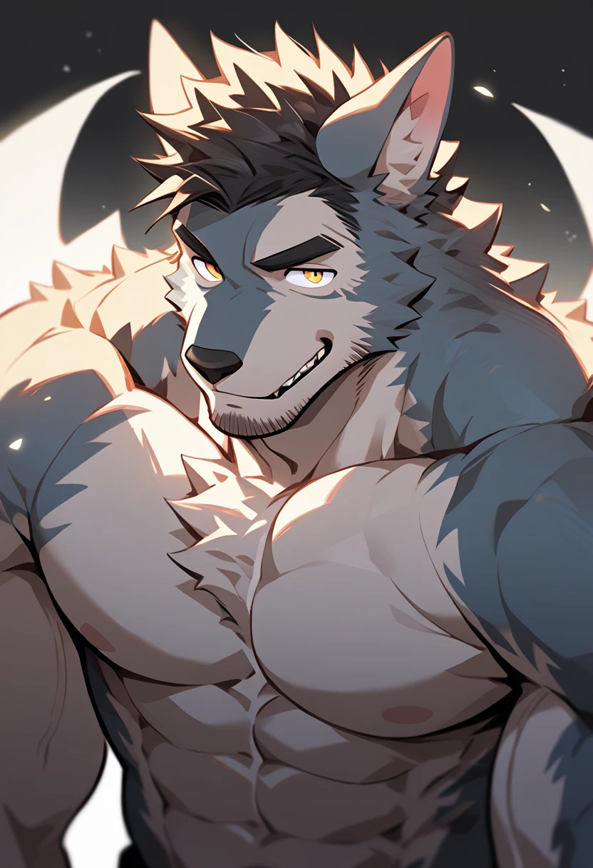 the only person, shirt, 1 boy, male focus, abdominal muscles,chest muscles,Handsome man, Worn, hairy, dark purple fur, purple eyes,8k,high quality,toned body