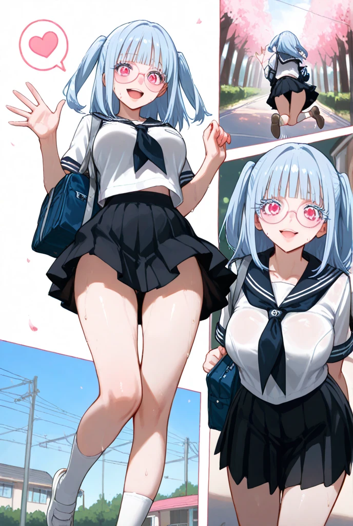 ((Highest quality)), ((masterpiece)), (detailed), 8K White and blue sailor suit ((Wearing socks)) Pussy Height 120cm Outdoors Half-naked Tits Huge nipples ((Overflowing with love juice)) Drooling, shapely legs, naughty expressions, exhibitionism (((Contains a))) No makeup, demure, short hair (Hairstyle: Side tail, ponytail, or twin tail) ((Precise CG)) Anime face, small girl, visible uterus, short torso, shopping street, holding adult toy, standing, showing anus, spreading ass, soaking wet, sloppy face (((A girl being trained by another girl))) Two Girls