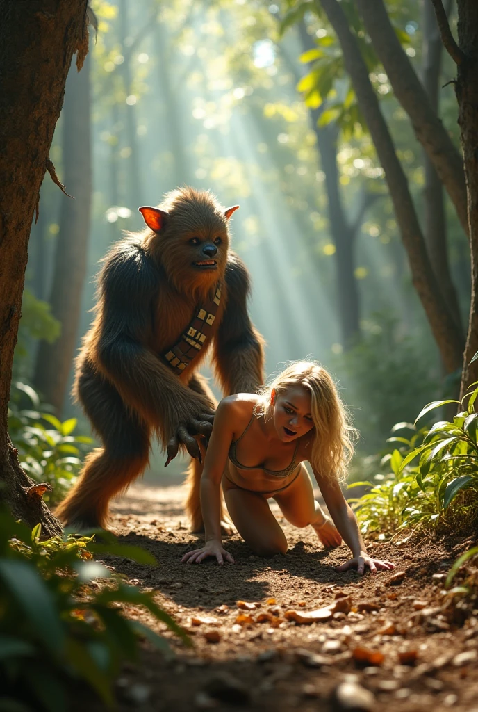 (young scarlett jahansson),cute fur cave woman outfit,walks pet tiger on leash,prehistoric Flintstone setting,show all of her!