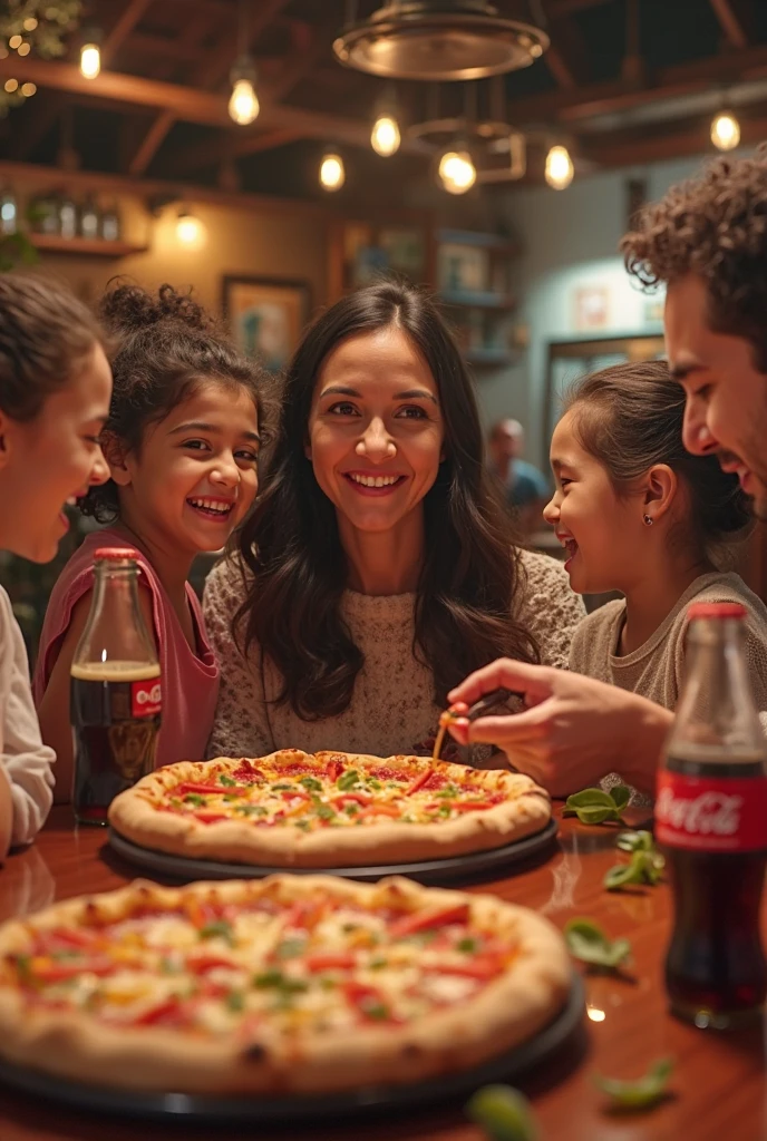 Man with his wife and daughter in a park eating pizza and drinking juice . High quality photo realistic .8k,, detailed, realistic, 8k uhd, high quality