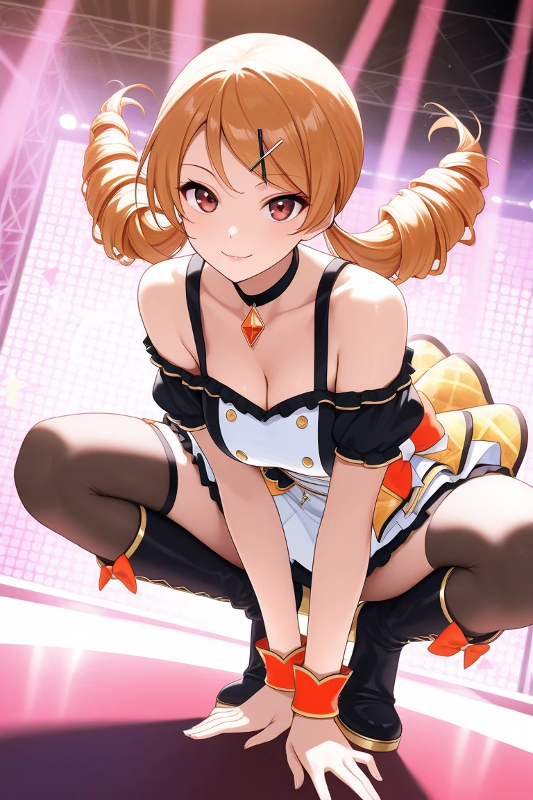 masterpiece, best quality, illustration, highres, absurdres, ultradetailed, amicia michella - nijisanji, 1girl, brown short hair, yellow inner hair, wavy hair, green eyes, highly detailed eyes, shiny, shiny skin, bright eyes, ((1 girl, solo, bunny ears ornament, black bunny suit, high-neck collar, bow tie, bunny girl suit, medium breasts, turtleneck, audience, crowd, ass, from behind, looking back, night club interior, nighttime, latenight)),