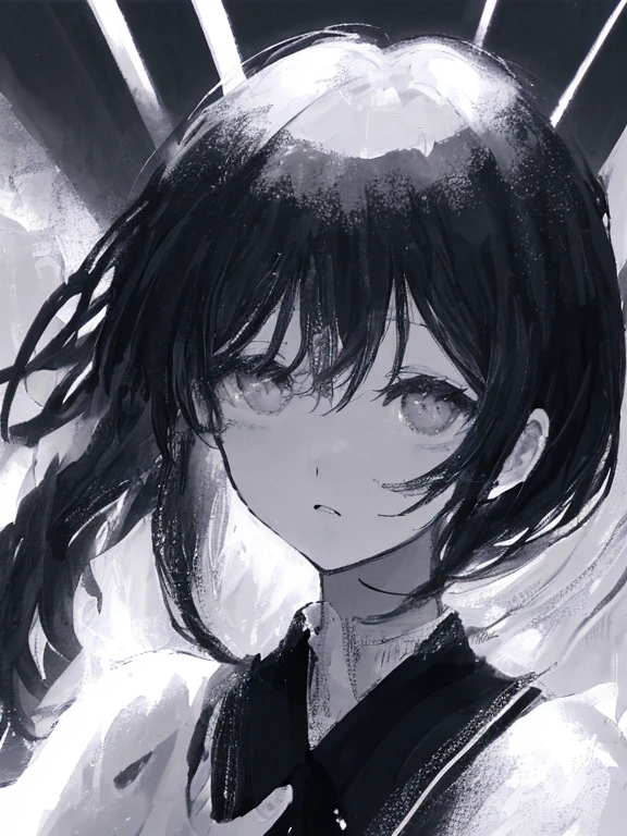 masterpiece, best quality, 1girl, momose_(oqo) official art, grayscale, manga style, japanese, chi no wadachi, black eyes, street, iced, black hair, schoolbag, smile, crying, tears, tears streaming, blood, blood_from_mouth, bruise, nosebleed, lineart, face against the ground, looking at viewer, blood on face, black coat, black scarf, 35 years old, mature_female:1, tall, fair skinned, bokeh background, streaming, bob cut, light particles, centered, snowing, emotional anime scene, (very aesthetic, best quality, ultra detailed), intricate details, red and blue lights flashing, camera glare, from above
