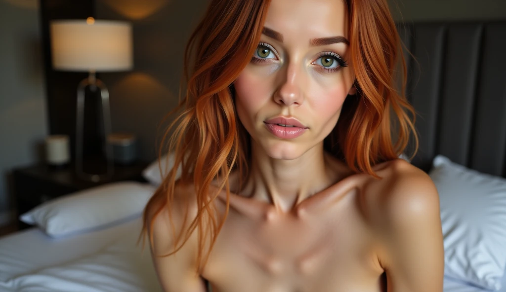 (NSFW:1.5), open legs pose, naked pussy ,(NSFW:1.5)((Brie Larsson)), ((red ponytail)), Masterpiece, Full length portrait, messy ponytail, holding hair, big breasts, neckline, thin waist, big butt, hot sexy woman, realistic image, DSC, LR, detailed skin, Detailed hyper-realistic face, Professional model, in bed,