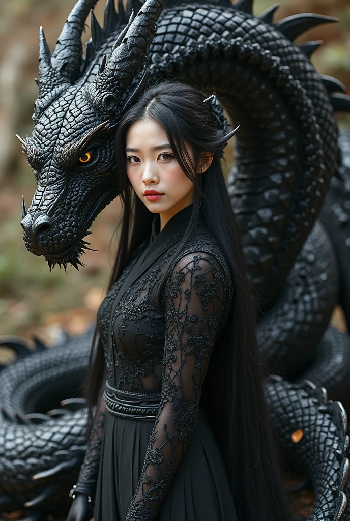 Black eyes,Dragon Girl,Gentle and handsome,A dragon king,Dragon's Eye,Dragon ears,Dragon's Tail,Dragon's Horn,Dragon wings,whole body,front,Look at the lens,Long hair,Eyes are normal,flat chest,Aho,Red dragon horn,Purple flame,Holding a knife in hand,太刀冒Purple flame,Dragon's hand,There are dragon scales on the hands,There are claws on the hands,The action of drawing a sword from its sheath,Red Taitao,