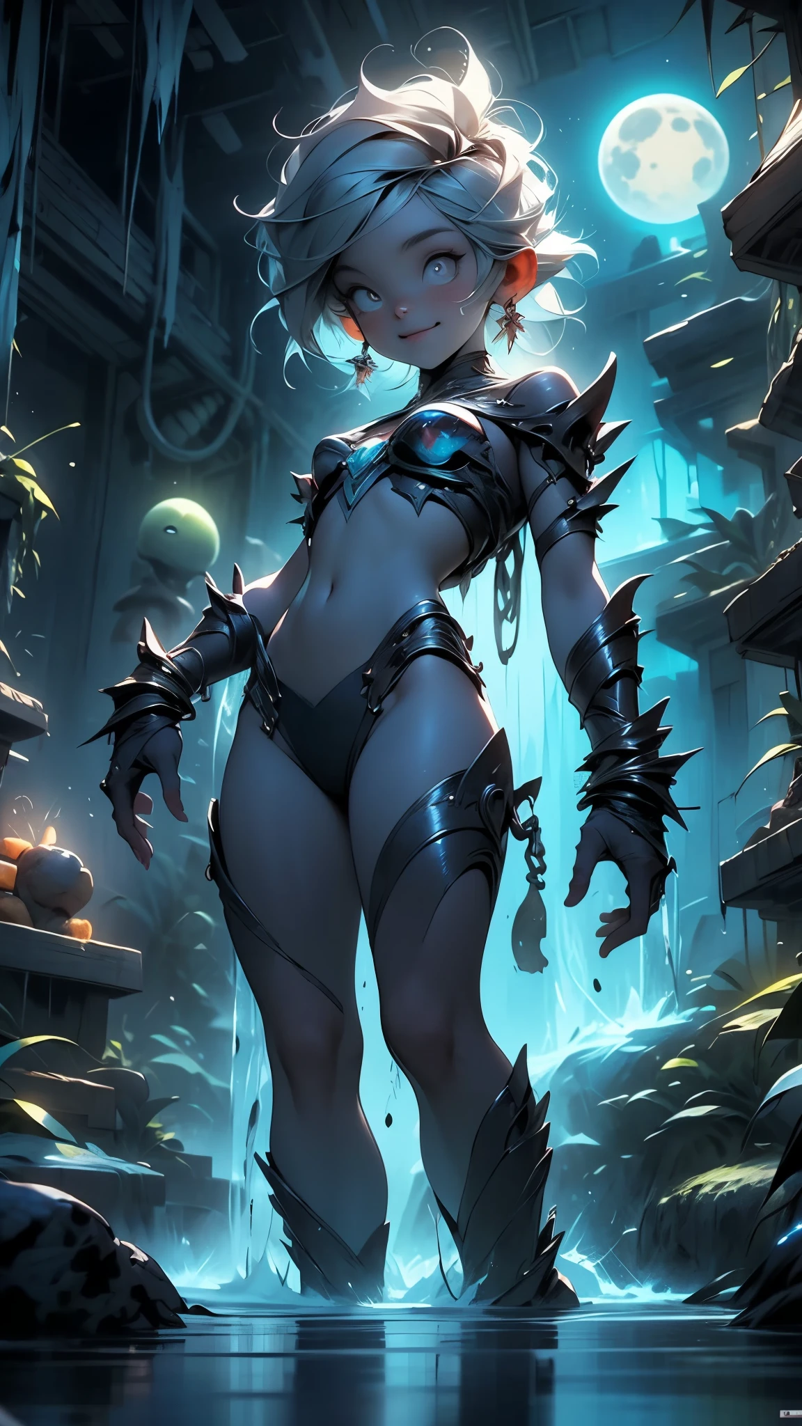 Christina Rene Hendricks (Fantasy warrior, sexy fur bikini, hair up in ponytail, battle axe) in a sexy fighting pose. She is in an ancient crypt, glyphs and slime on walls, confronted by tentacles