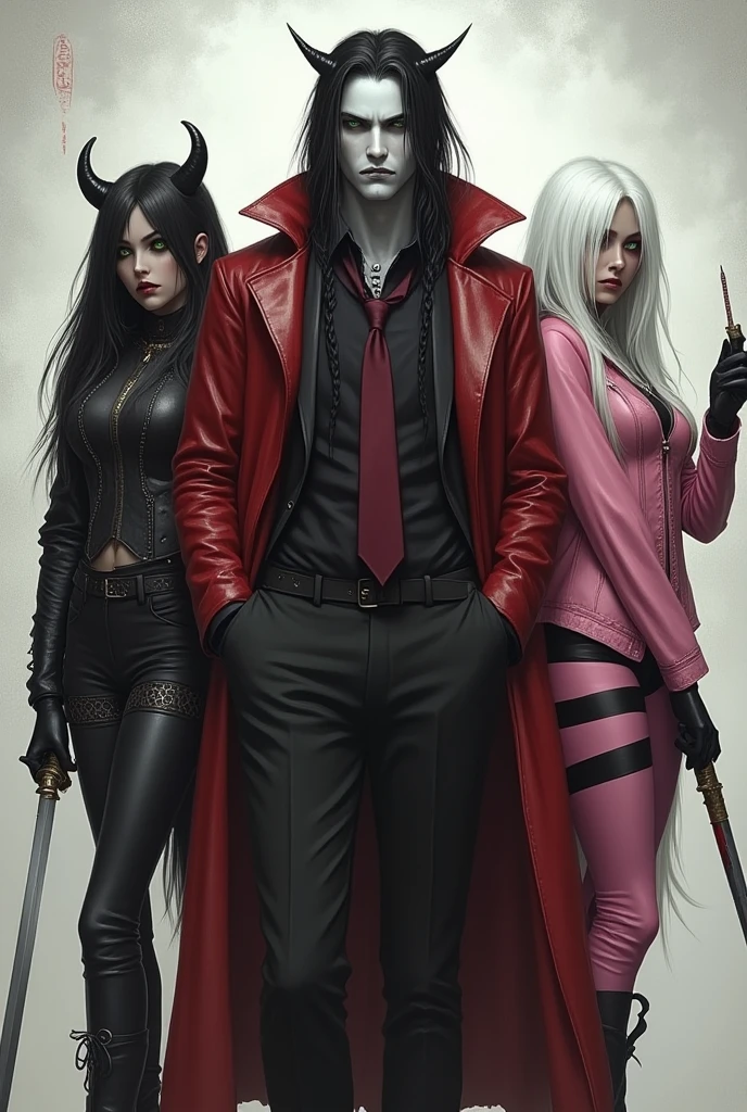 Create me a dmc devil may cry 5 profile background photo that he is with sexy women
