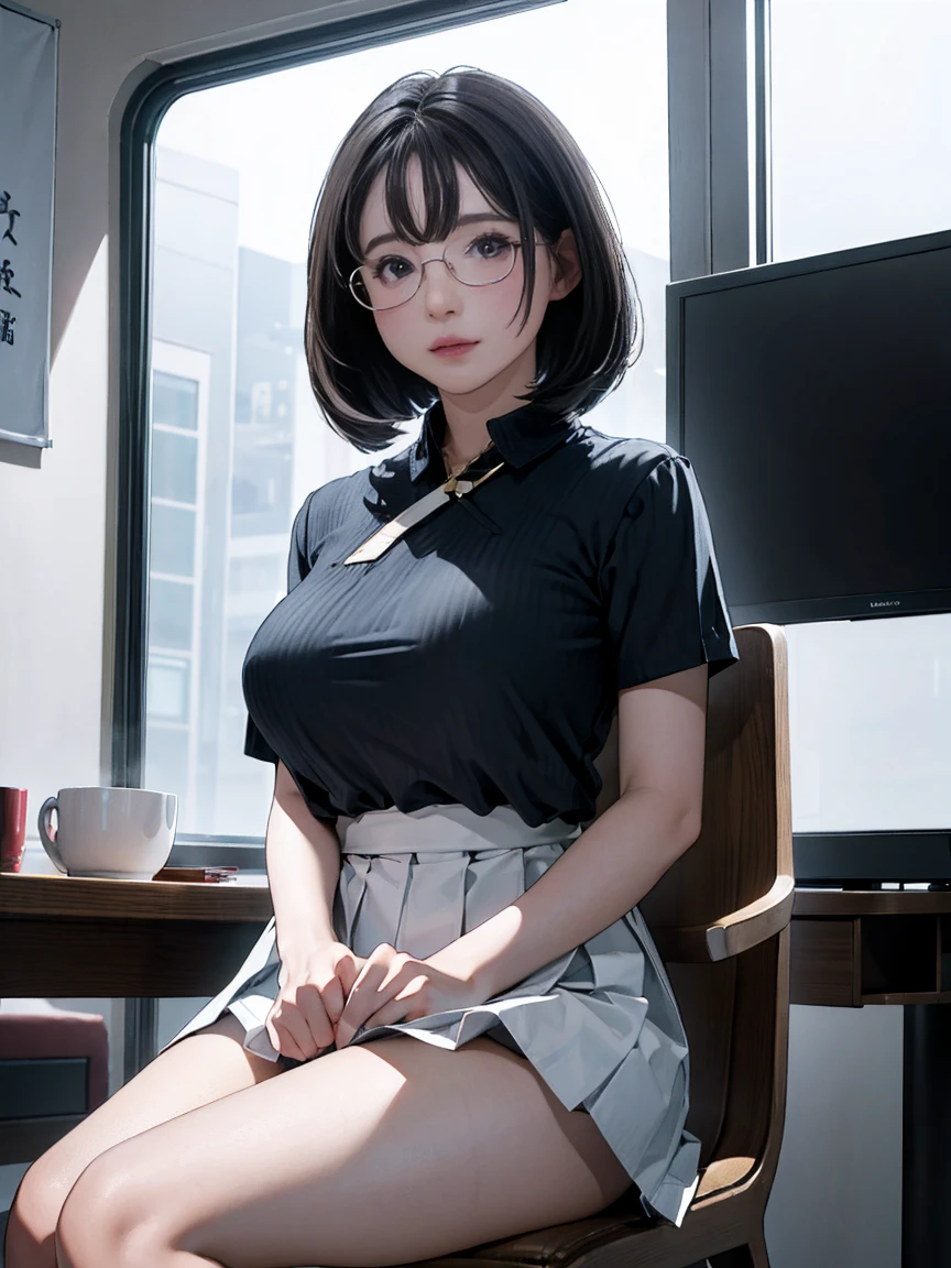 (highres, high quality:1.3), intricate details, cinematic lighting, sharp focus, depth of field,
KuroseKatsuko, 1girl, solo, full body, complate body mature female, looking at viewer, standing, white background, siple background,
serious, embarrassed, blush, holding book, open mouth,
[brown|black] hair, short hair, blunt bang, hair bun, ribbon, makeup, lipstick, eyelashes, brown eyes, detailed eyes, glasses, perfect face, cute nose, beautiful face, perfect face, illuminated face, thick lips, blushes, symmetrical face, beautiful detailed face, human ears, seductive, pleasure expression, orgasm expression,
suit, jacket, skirt, black pantyhose, tight clothes,
huge breasts, curvy, thighs, wide hips, large hips, thick thights, huge thights, hourglass figure, big breasts, huge breasts, large breasts, big butt, huge butt, very slim stomach, thin belly,