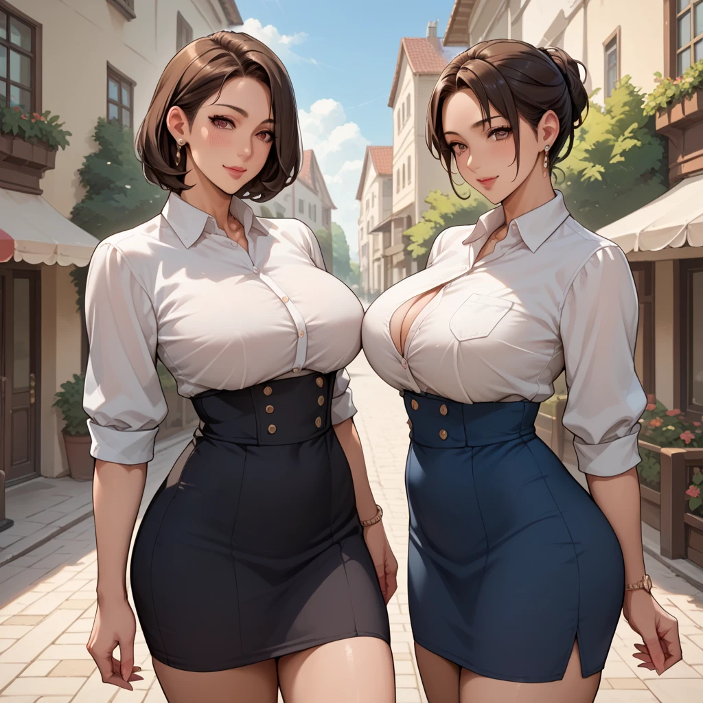 (Top Quality, Masterpiece: 1.3), Girls: 1, Sexy: 1.5, Bob Hair, Brown Hair: 1.3, (Wet Body: 1.2), Nightgown, Beautiful, Cleavage, Ultra Detailed Face, Detailed Lips, Detailed Eyes, Double Eyelids, Sexy, Smile, Beautiful Legs Small tank top, very short skirt, knee socks, boots, ((huge boobs)) ((nipples)) ((pussy))