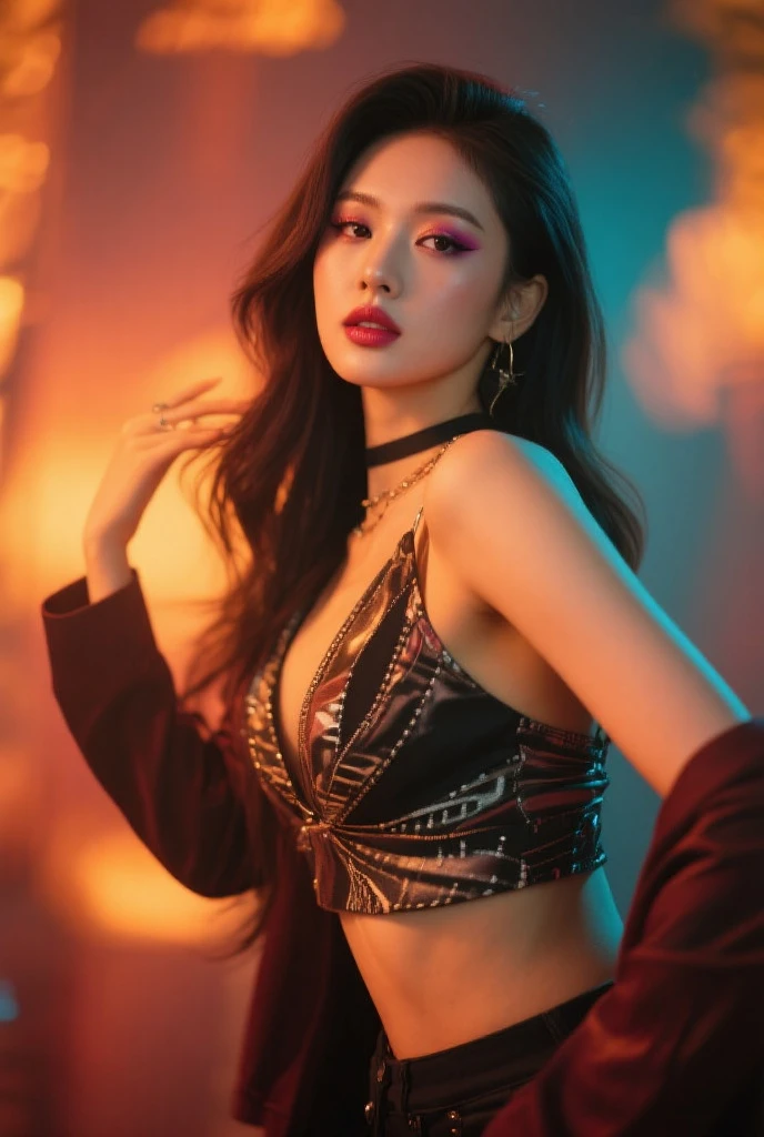 (8K, RAW Photos, Highest quality, masterpiece、Raw photo)、Portrait, Ultra-high resolution度の生のカラー写真, Professional photos、Ultra-high resolution, 8K画像の壁紙,(Realistic, Real photo),(1 person)、Beautiful woman with perfect body、Full body image, Glowing Skin、Glossy lips、Highly detailed face and skin texture、Detailed Eyes、double eyelid、Sharp long legs、Dark brown random hair, Cleavage、(Happy expression)、( colorful shirt with collar )、(( Colorful lace skirt ))、(silk pantyhose)、High heels、(Sitting pose), Night in the background、Wind、Starry Sky、moon
