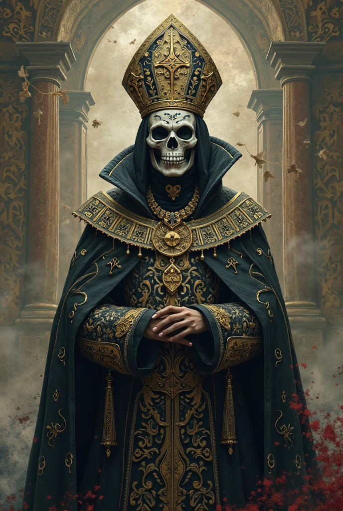 (Grim_Reaper in), (Skeleton_Monster), sits at a table, view the viewer, playing chess, Thinking, Confident demeanor, Masterpiece, Top quality, Best quality, High quality, Ultra-detailed, fire in the background, Vibrant colors, Solo, Extremely detailed