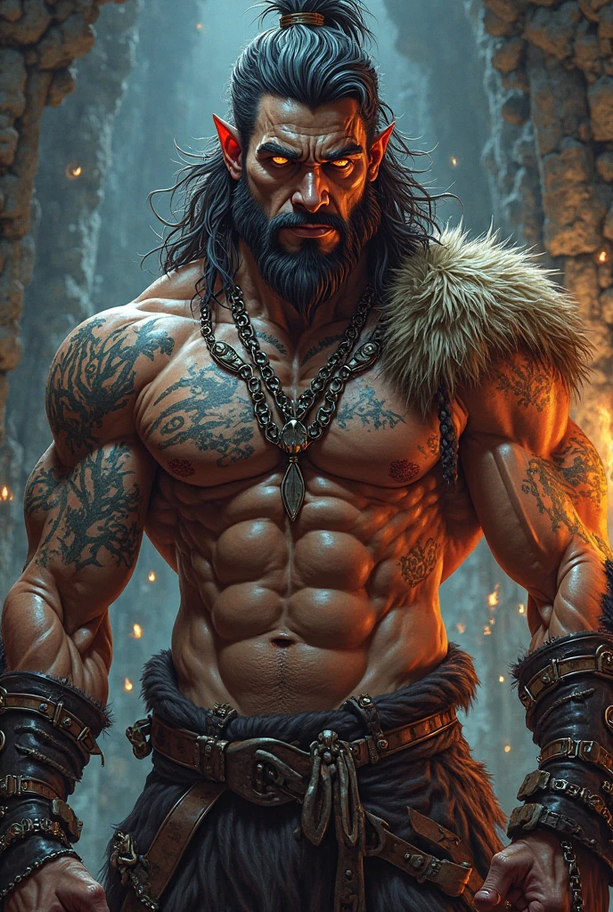 A man who is an angry savage beast, ape-like, wearing torn clothes, snarling and clawing, background is thorny vines, dark cloudy sky, mood is harsh, malicious, night time light, character design.