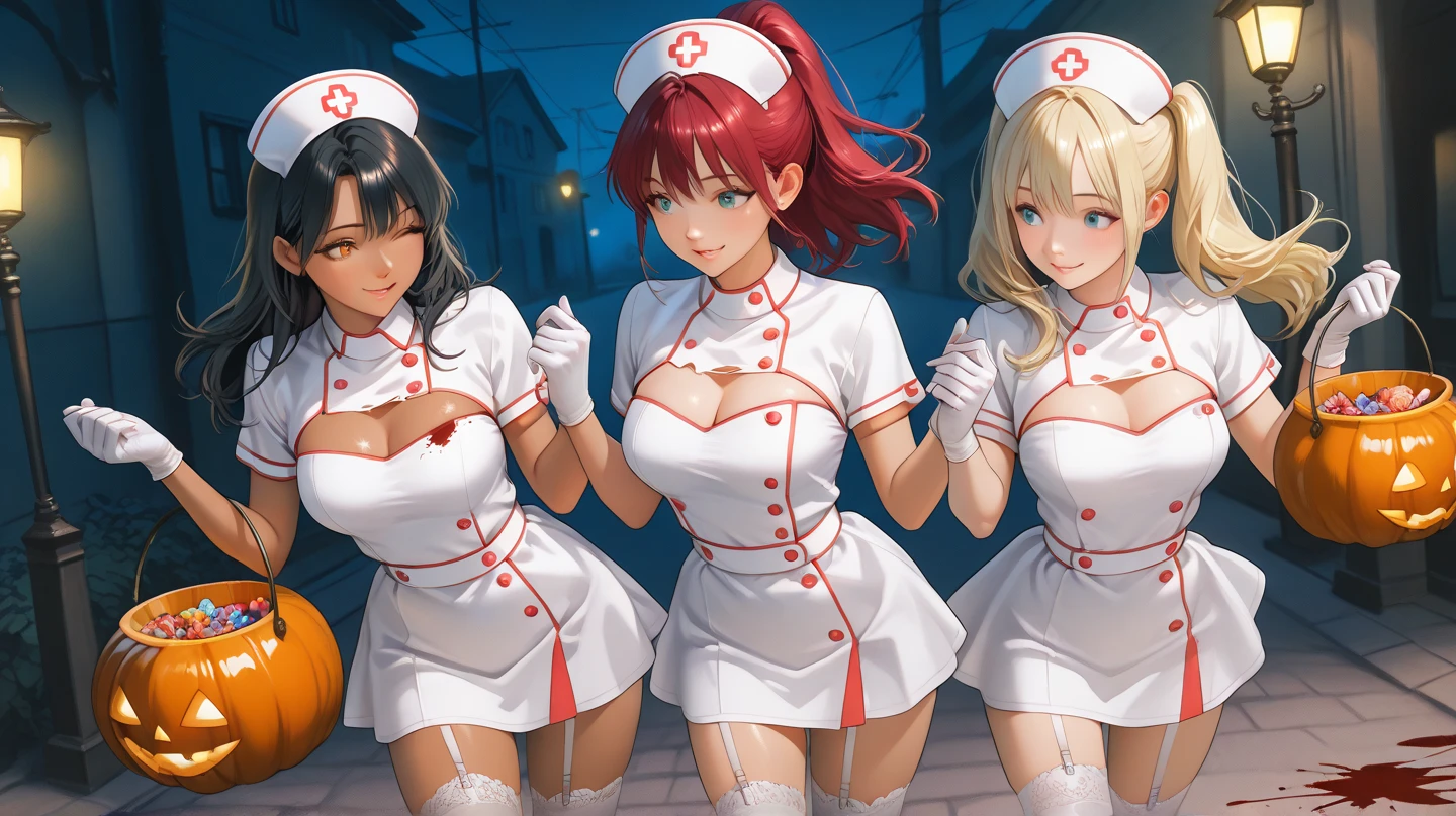 (extremely detailed CG unity 8k wallpaper),(masterpiece), (best quality), (ultra-detailed), (best illustration),(best shadow), woman nurse,wearing short dress, middle aged woman, 35 years old, breasts come out to brust, cleavage breast, full body,smiling , (sharp eyeliner, eyeshadow, detailed eyes:1.1), (city background:1.2), ,BREAK , mod3 (girls' frontline), , 