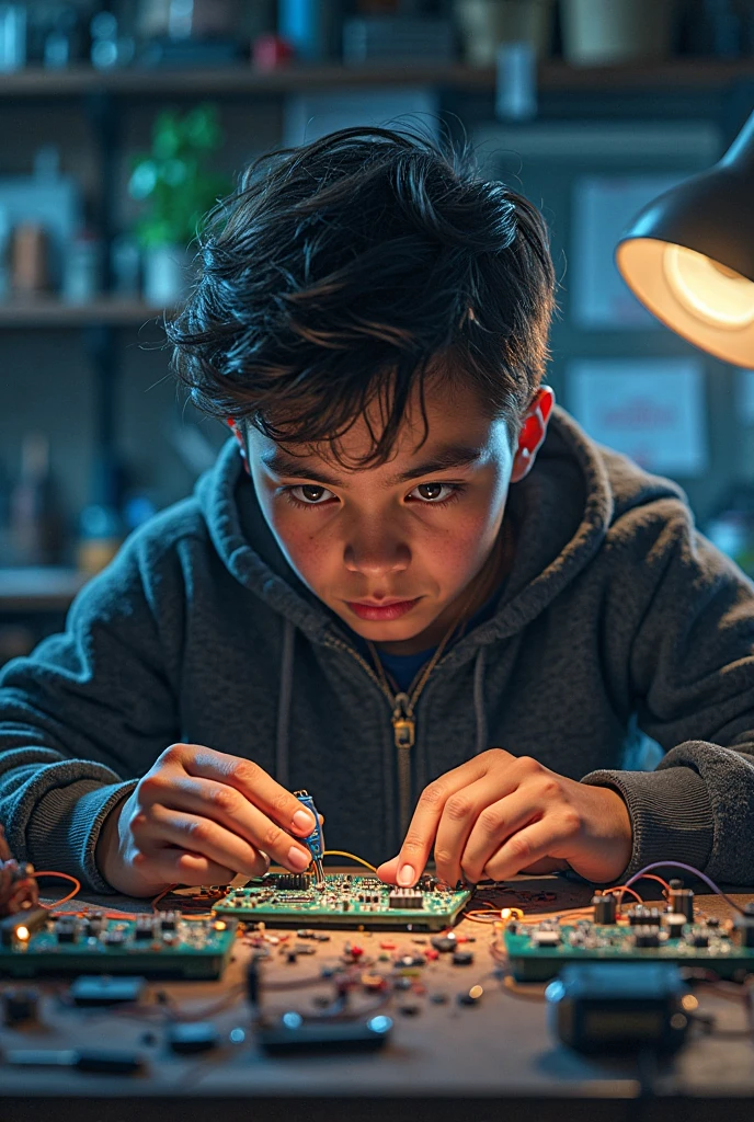 A smart boy who is repairing the phone at a mobile shop, that too iPhone print a t-shirt repair master 