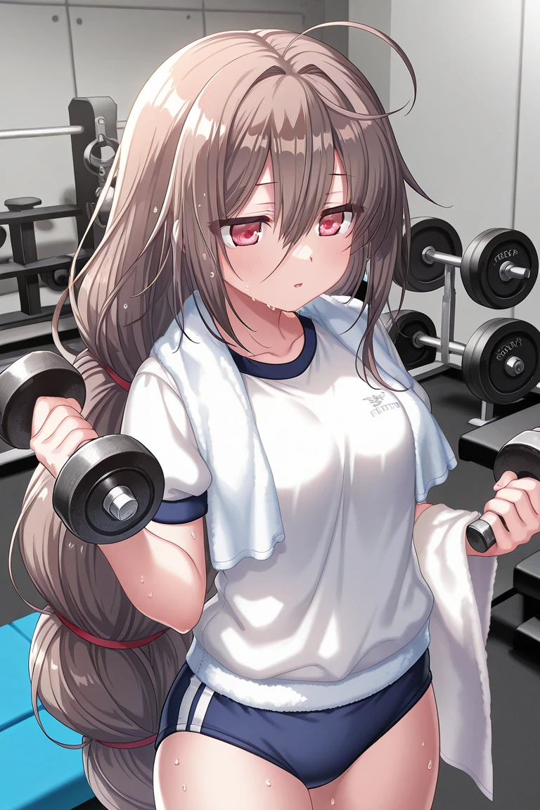 1girl,mutsukidef,(chibi:1.2),gray hair,long hair,side ponytail, (white gym shirt, short sleeve,gym uniform,dark blue buruma:1.5),wet,sweat,Hair Ornaments,halo,open mouth, embarrassed ,blush,(cameltoe:1.3),masterpiece,Noise Reduction,perfect anatomy,high resolution, ultra-detailed, ultra-detailed face,game cg,dutch angle ,beautiful detailed eyes,visualart,five fingers, perfect hands, perfect lighting, sparkling pupils,