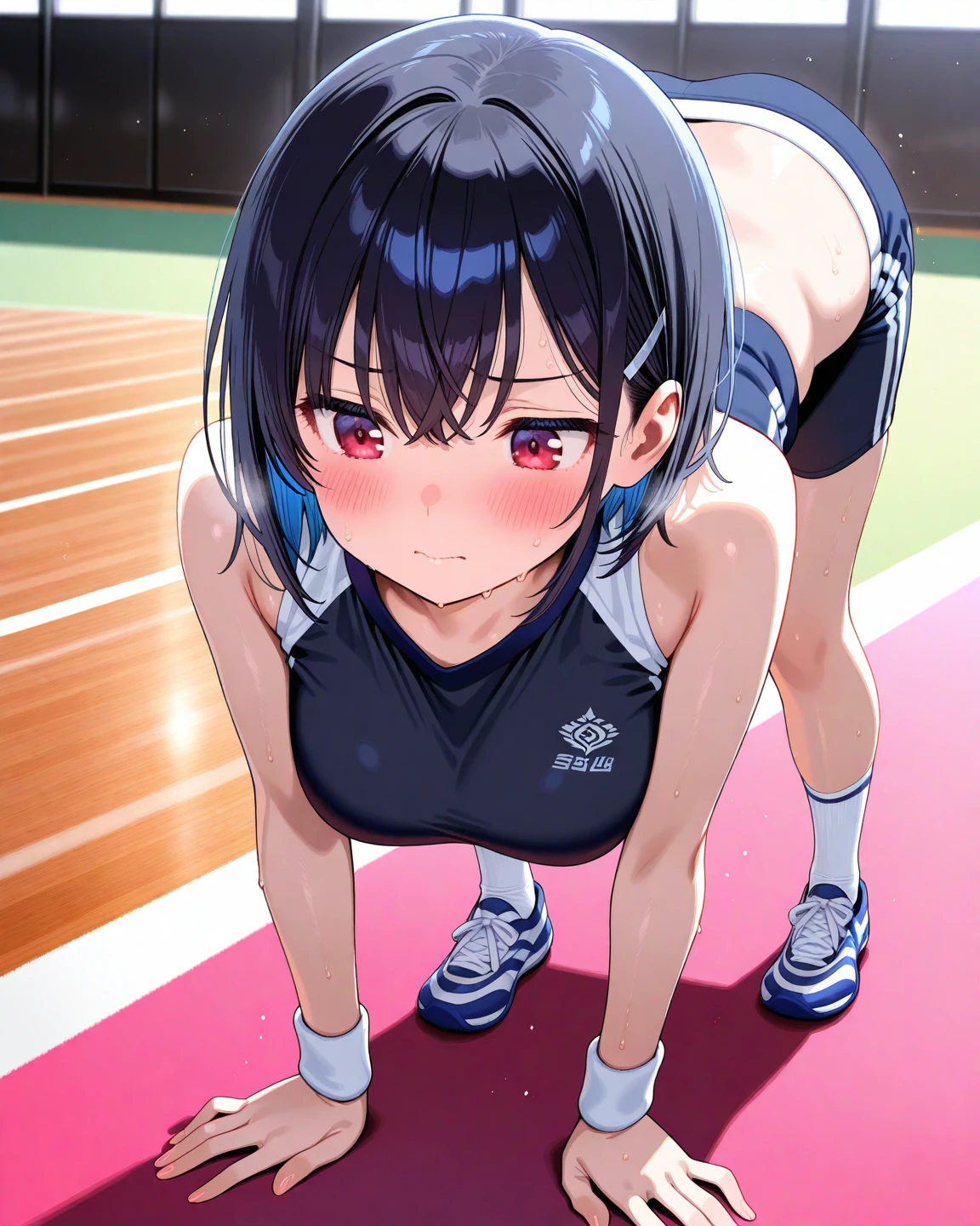 highest quality、日本people、male1people々、dark pubic hair、ペニスをIn the vagina挿入する、maleとセックスする、naked、sweaty、Covered in semen、orgasm、heavy breathing、 In the vagina、vaginal opening、naked、girl、small breasts、show your chest、track and field uniforms