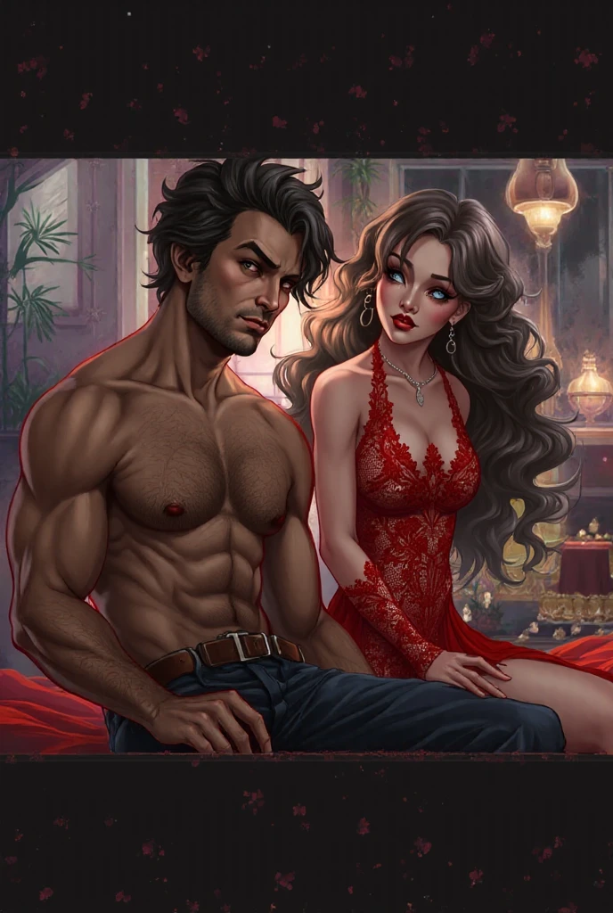 Muscular Handsome European ( tall&==((short-haired))) shirtless barbarian man with beard absolutely surrounded and being hugged and touched by (((three))) sexy women harem girlfriends bitches feeling his muscles and groin, women: long Flowing voluminous hair And curvy bodies with wide hips and nice asses, women wearing robes and underwear in a state of undress for clothes with straps draped on shoulders and waistbands on thighs, nobody looks identical, each person has a unique hair color and race and skin color, three of the hottest women to ever live loving this man, the three women share him as a boyfriend and enjoy helping him feel pleasure together, there are so many gorgeous women are here around this one man, they are desperately close to each other, expressions of ecstasy and joy and love on their faces, wrestling , hugging, tackling, massaging, grinding, Flirtatious, lounging in the fancy bedroom of a fantasy castle with windows, night and snowy winter outside, romantic candlelight that glows, worshipping him, sexual, kissing, sexualized positions, glowing glistening wet skin, tattoos, , jewelry, faces of pleasure and joy, pressing themselves together, romance novel cover poses, women competing for attention , one woman to his right and one woman to his left and one woman behind him, full body shot, (((ONLY ONE MAN))), orgy, if one woman has dark hair then the second one must have red hair and the third have blonde hair. If one is Asian than the other one is European and the third one is Polynesian and the fourth is African, nobody looks at the camera, everybody looks into another person's eyes, some women face Forward while other's face sideways and others face behind but all of them are facing the man