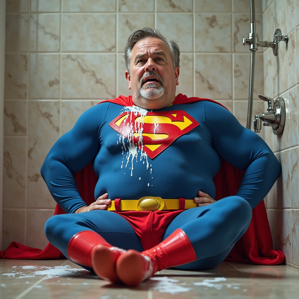 gay,2men,bara,Batman, wearing only a mask and white briefs, and his hairy body, kisses the slim, muscular old man Alfred with his tongue and hugs him tightly, in the shower room.