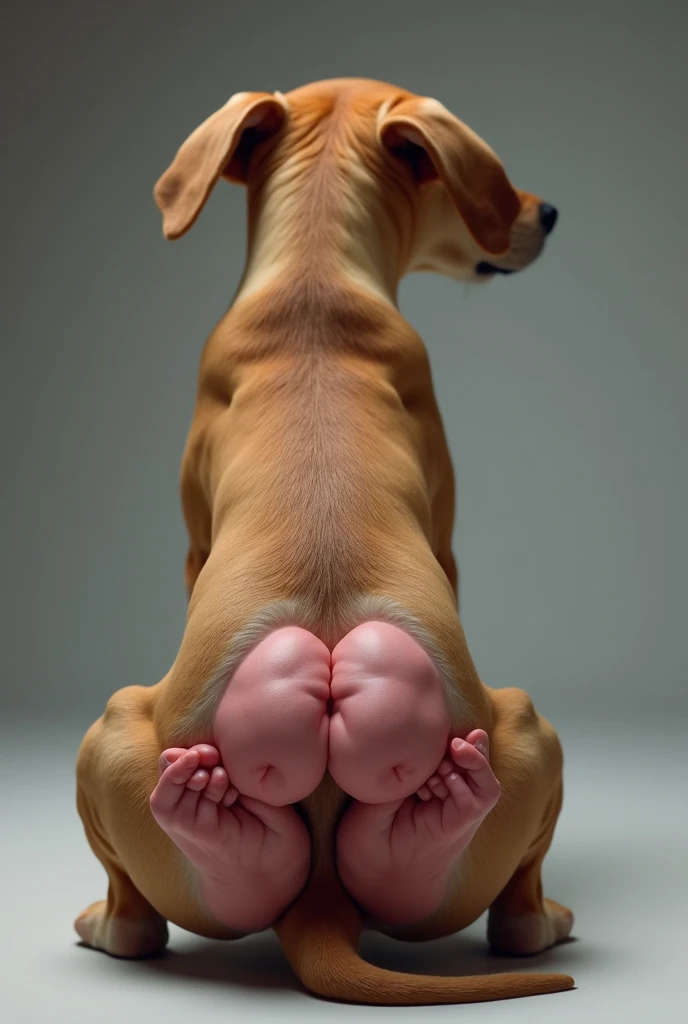 dog huge anal hyper oviposition, prolapsed anus, penis, best quality, realistic, cute, rear view, anal leaking