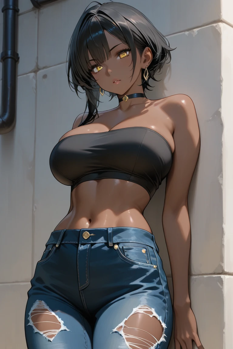 photograph, (Realistic: 1.4), (Surreal: 1.4), (Cinematic: 1.5), 20-year-old women, Japan, Woman with a gun, (Desert Eagle), Nikita, night, Cyan Light, tension, short hair, Holding a gun in both hands, underground, Black T-shirt, Electrical cord on the wall, water pipe