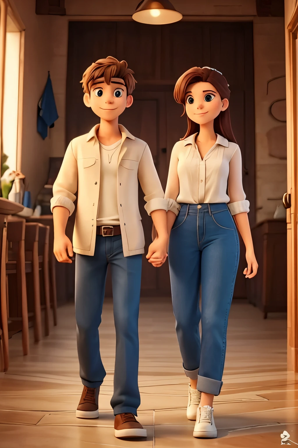 Happy man and woman with open arms