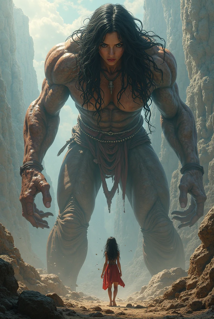 An Ona woman, of the indigenous peoples of Tierra del Fuego, Argentina, One of their gods, the giant Selk Nam, is found in the forest