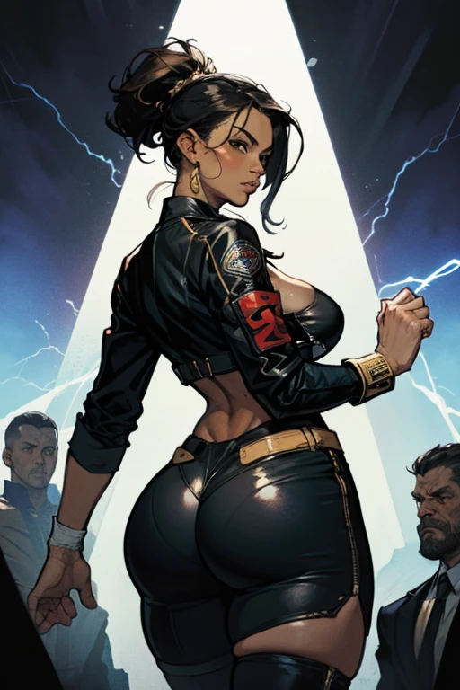 (((Stunning strong independent feminist) wearing ((very expensive fashion clothes and jewelry)))), that she need OF to buy them, is ready to fight the oppression and patriarchy, some ((armed policemen and military men) are in the background and fire explosions everything), it's the best illustration of the world