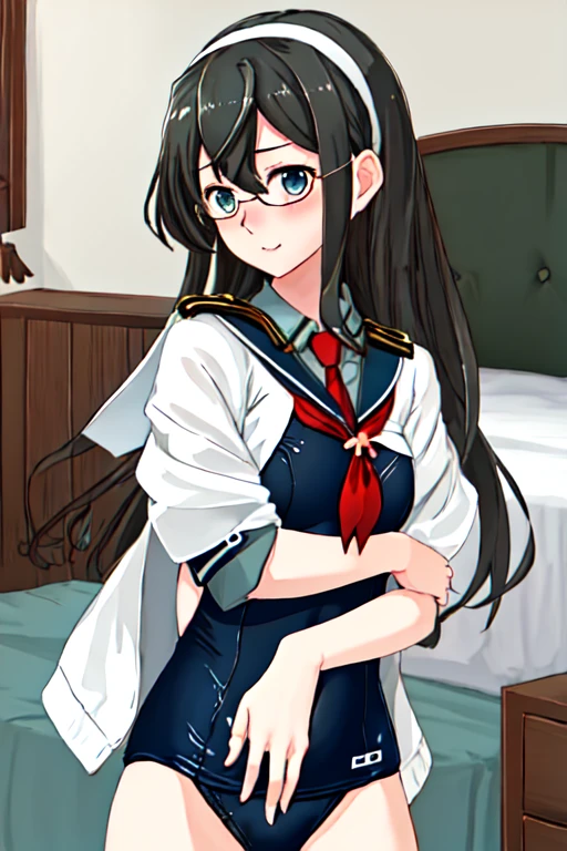 cute little、Amazing beautiful girl, Anime style, 、17 age、on the bed、A dark-haired、Straight hair、Glamour、Colossal tits、de pele branca、wide-open legs、Very embarrassing、red blush。 Best Quality , Textured skin、 high details, High quality,Semi-long hair、No shoes,I can see the belly button、nudde、fullnude,pubick hair、Black short socks、Pubic area、 hair,Open the crotch,、Tsurime,Troubled face、Anime-style eyes,Anime-style nose,Anime-style mouth、In the case of、lie on one's side、Turn your pubic area towards me、Tears,eye glasses、Sailor Suit Jacket,There are highlights in the eyes、lightsmile