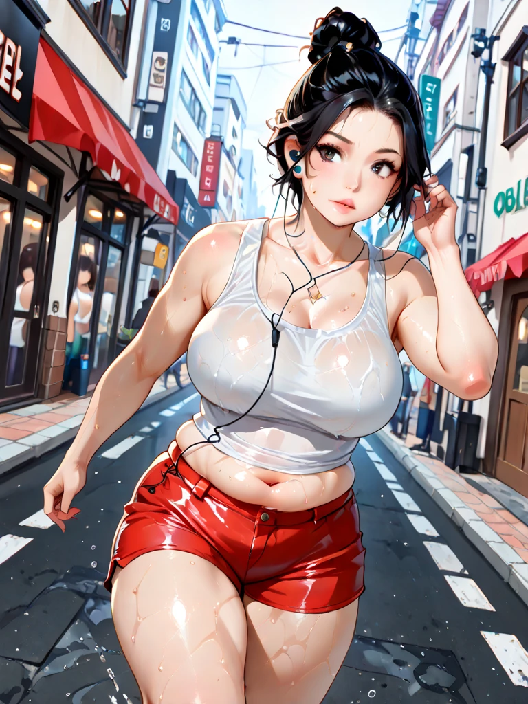 (((side view))), Photo of a japanese female cyclist with saggy breasts, (((cycling))) on the (road), 20yo,skinny,slender body, tall body, faired skin, dimples, light, detailed face, embarrassed face, ((looking disgusted)), ((very angry)), (dissapointed), Perfect breasts, big breasts, natural breasts, big nipples, G cup, (((bicycle helmet))),(((sunglasses))), (nude), ((torn_sport_bra:1.5)), (((sport panties))), (sweat:1), (wet)
