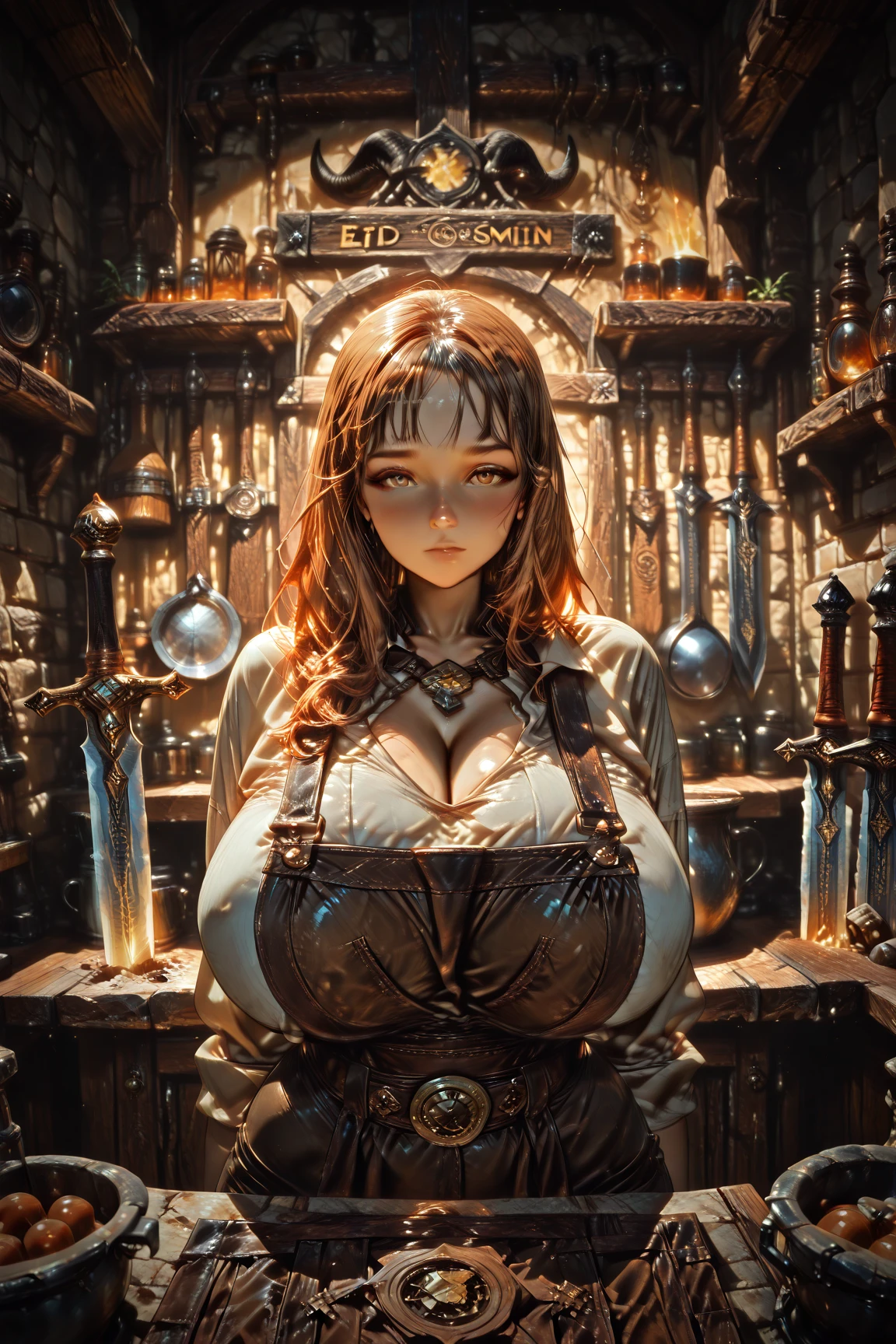 beautiful ginger women in detailed dress at cozy detailed potions shop, air above hair, IPA award wining, masterpiece