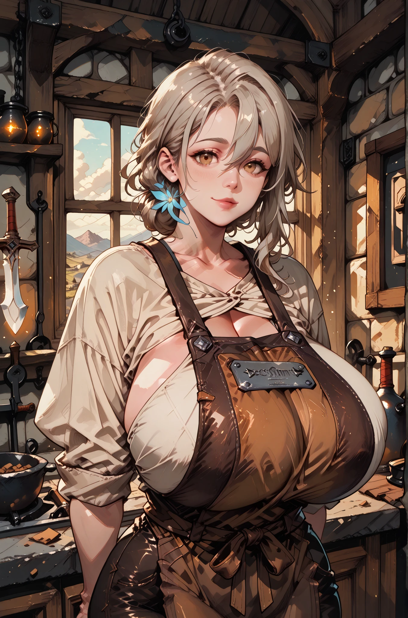 (fantasy:1.5),(anime,8k,masterpiece, top quality, best quality,beautiful and aesthetic:1.2,professional illustrasion:1.1,ultra detail:1.3,perfect lighting),extremely detailed,highest detailed,incredibly absurdres , highres, ultra detailed,intricate:1.6,(Alchemy Workshop:1.4),(A girl mixing Medicine in many small bottles,holding small potion),colorful:1.4,zentangle,(highly detailed beautiful face and eyes,firm breasts),oily skin,(black,hair,short bob with short pony tail hair)),thin pubic hair,cute,lovely,17 years old girl,alchemist costume,random Clothing,smile,in the kitchen,smile,seductive smiling,(with sparkling eyes and a contagious smile), Looking at Viewer,
