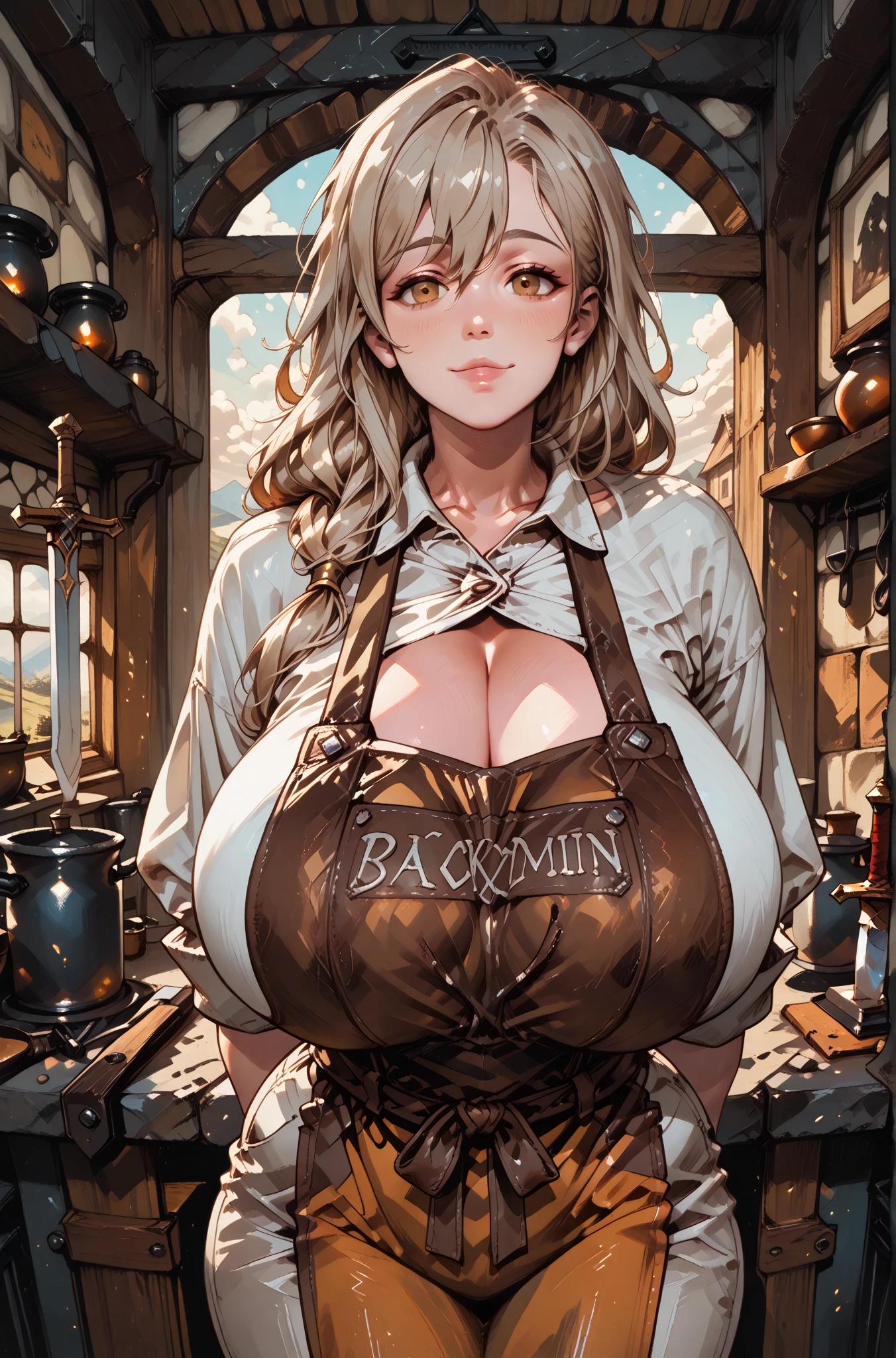 Maid，，aldult，Glasses，Big earrings，Dark Magic, Dark Forest, negaive energy, hell, Blank, Star, Black Hair,A girl kneeling，Photos，Unreal Engine 5 Photorealistic Rendering,(Cover comic magazine:1.6)，game character, Role Player, 站在京都castle上, Pretty Face, Arm tattoo，Tattoo on the chest，ace of spades，Belly tattoo，Body hyperreality，thick muscles，excellent!! Types with bobelon, Big Case, Moisturizing and radiant body, blonde short hair，Black and white apron，Put your hands behind your back，castle，winery，indoor，business attire，Heart-shaped，White garter belt，side view