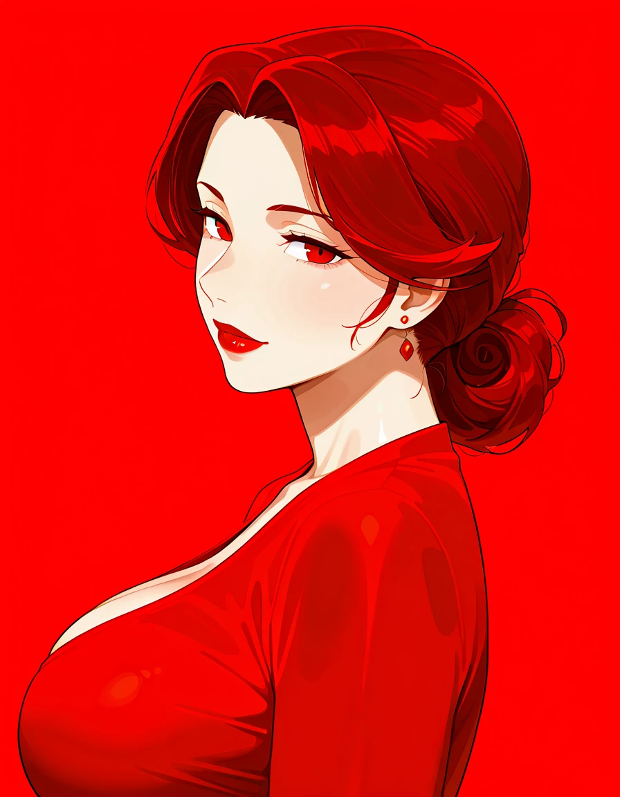 best qualityer, work of art, ultra high resolution, 1 girl, sensuous, in dark, deep shadow, subtle, cool light, milf, dynamic light, cinematic lighting, cinematic lighting, bottom blouse, mature woman, natural breast, large breasted, large breasted,trunk, milf, nsfw, Red hair , close de rosto, face detail, red lips detail, White background, madam m, milf, scarlet witch