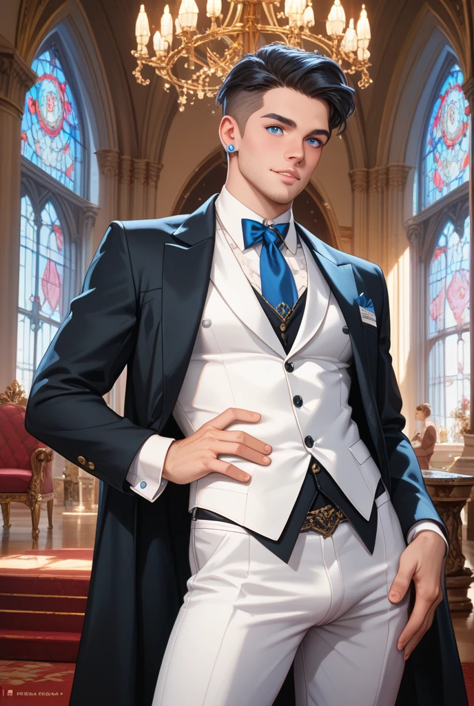 Best quality, masterpiece, intricate details, muscular male, ethereal ghost, wearing victorian clothes, bulge, walking down haunted hallway, gay, homoerotic, best view, manga art style, perfect fingers, no watermark, no logo, no signature