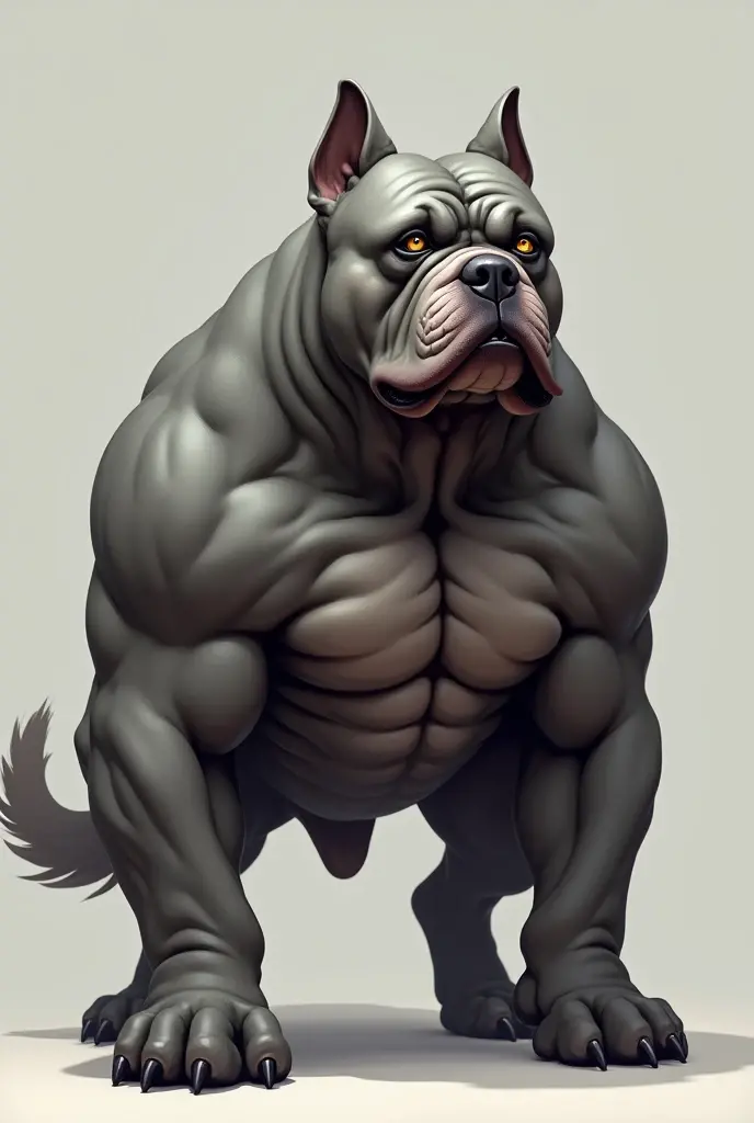 SFW, Anthro, male,canine, dog, pitbull:1.4, smooth grey texture like unpainted 3d model,( cut ears:1.0), chubby:1.2, round belly, huge belly, bloated belly, overweight belly, big body, wide and bulky body, thick neck and chest, (middle-age), (musclegut:1.4, thick body:1.2), (yellow eyes:1.2),detailed black eyes,tail, (white background:1.6, standing t-pose:1.4, looking at viewer:1.2, full body:1.2), (by darkgem),(by OnePotatoATime),(by adios:1.2),(by taran fiddler),4k,masterpiece,full hd, BREAK