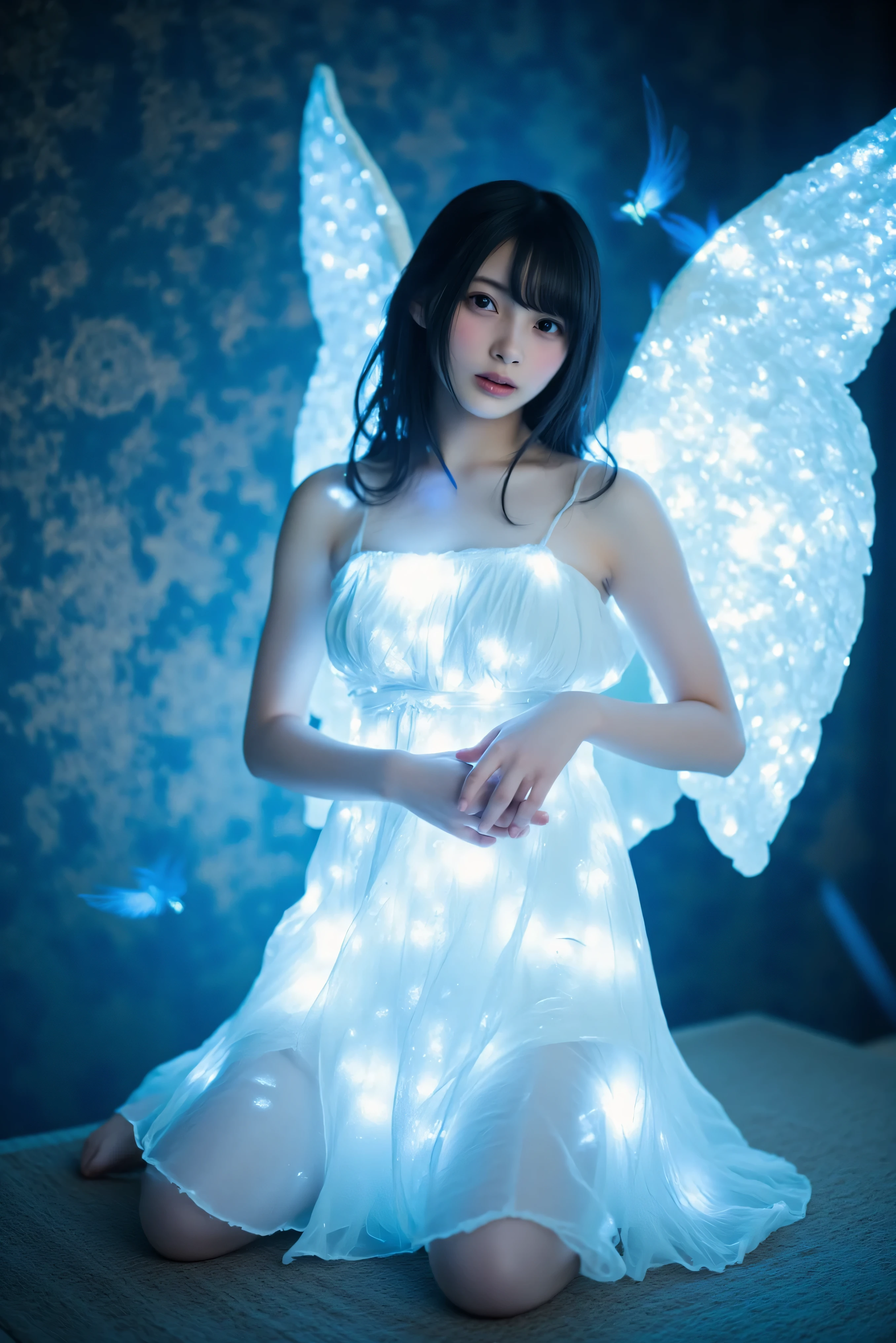 hirano aya,1girl,solo,
Glowing wings,white dress,
 <lora:hiranoaya_lora-06:1> 
 <lora:Glowing wings:0.6>
