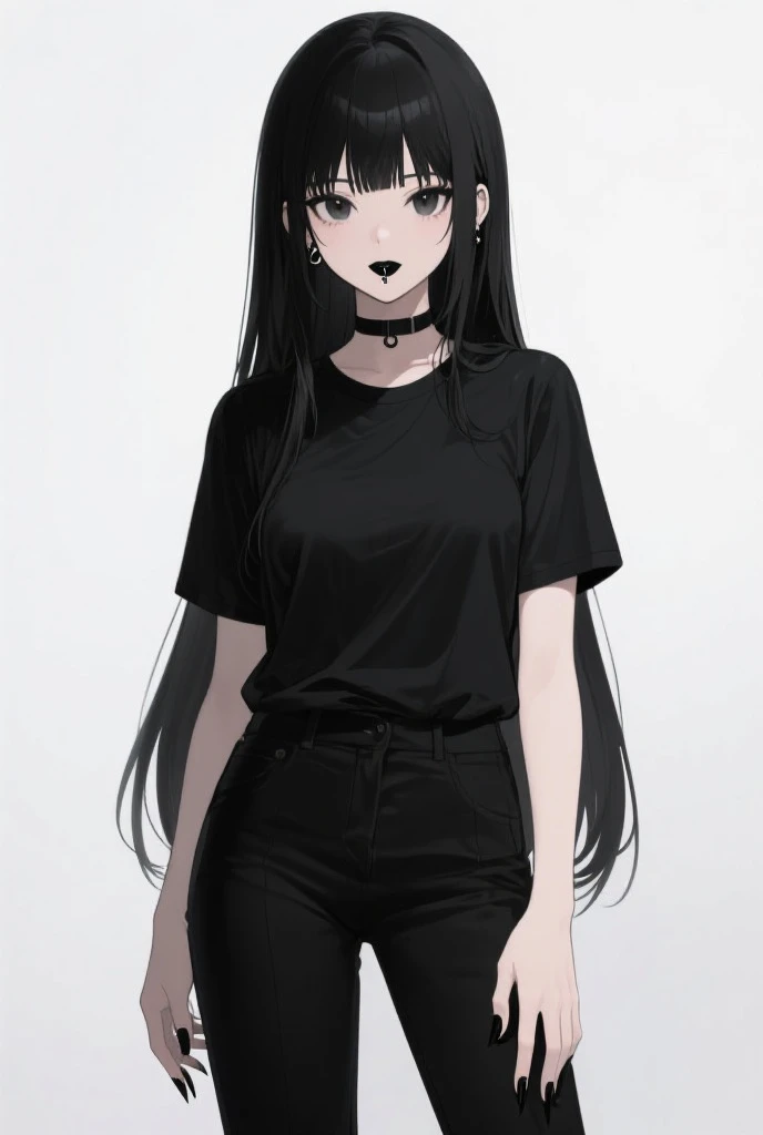 colorful,highest detailed, woman with long black messy beautiful hair serious eyes, dull eyes, dead inside, gray eyes, beautiful, majestic, wearing casual clothes, evil, to Ed muscle