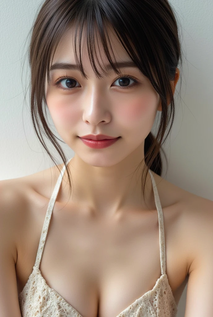 cinematic color, beautiful japanese woman, 40 years old, (best quality, ultra-detailed), detailed face, detailed eyes, correct anatomy, feminin lighting, messy hair, wearing lingeries, delicate features, dreamy atmosphere