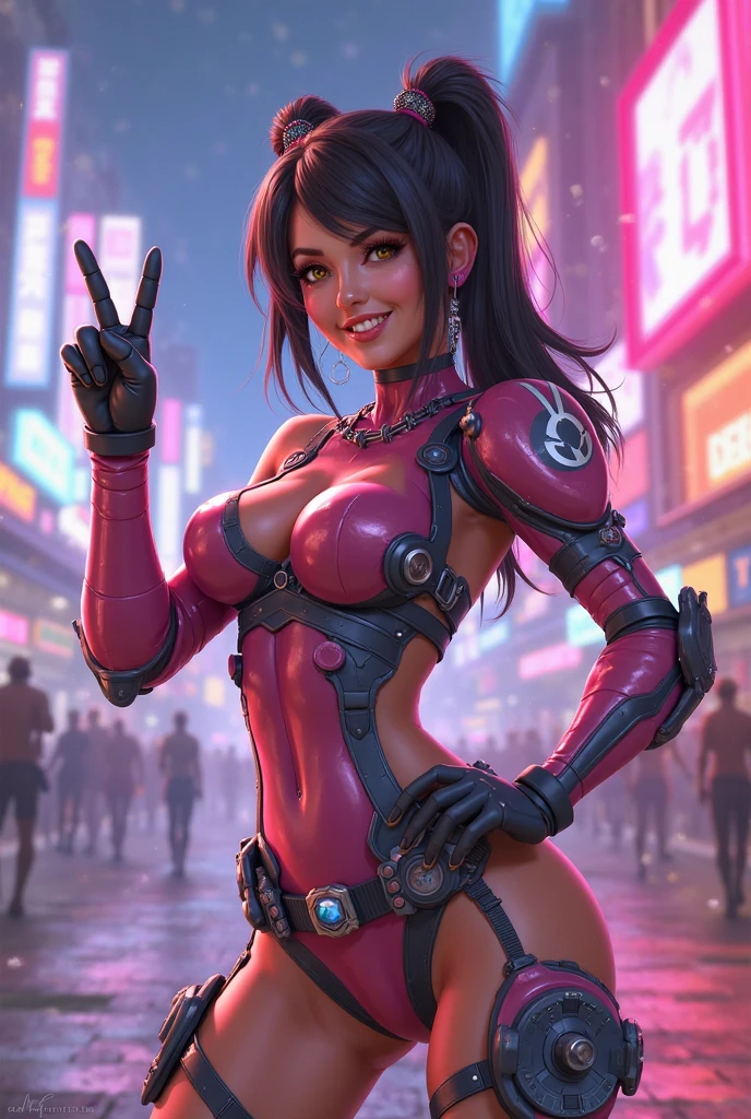 (Maximum quality),8K,(work of art:1.3), 1 girl, perfect figure, b-cup breast,beautful woman:1.3, (Layered Hair Style, big full tit:1.5), ((view the viewer)), (great smile:1.2)，realisitic perfect small nipples,high resolution,Highly detailed face and skin texture, realisitic faces, OriginalPhoto, ((pretty faces:1.5))，Perfect body proportions,whitens the skin, ((narrow waisted:1.3)), (small ass), (very lean and well-muscled body:1.17), ((Face ultra detailed)),Attention to detail,Double eyelids,Shadow strengthening,Eye of detail,professional lighting,cinematic lighting, ((sharp focus)), ,(((futuristic unreal cyberpunk style))),assets,vivaciousness)), ((exposing thighs)), (dynamic pose:1.34), (((revealing g-string pulled to the side)))，topless in street