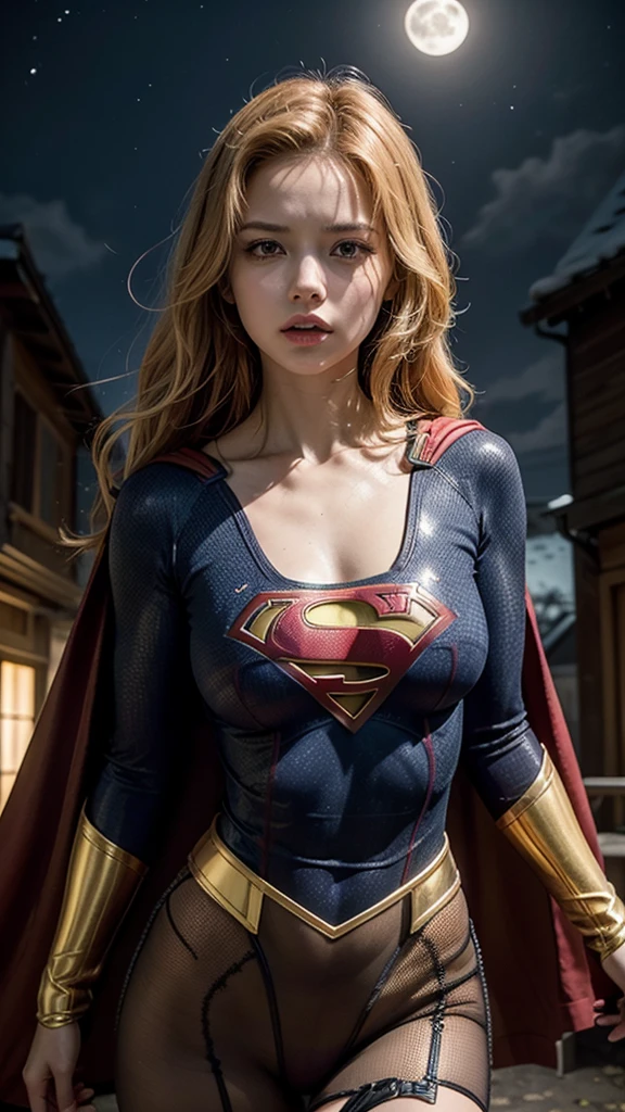 Supergirl from dc, ultra realistic, 8k hdr, pure white skin, blue eyes, blush, long blonde hair, perfect face, perfect shape body, big breasts, big cleavage, exposing, nsfw, seductive, posing to viewer, 3d, in a closed room