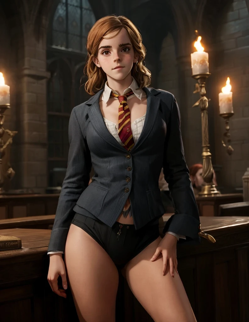 tied up Hermione, anal rape, cum on flat breasts, ruined makeup, torn clothes, Harry Potter